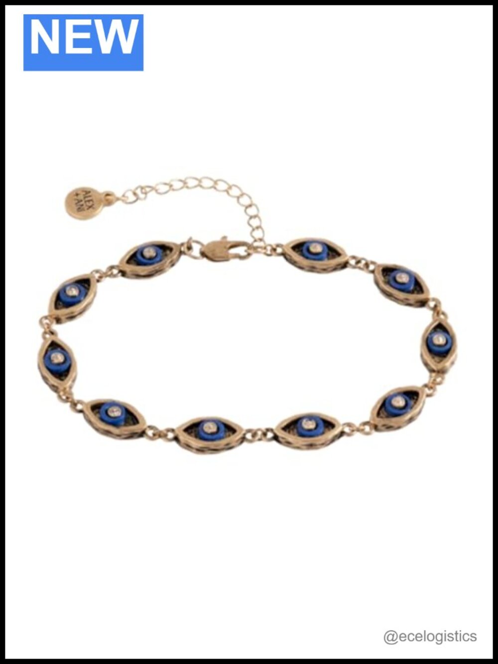 Evil Eye Charm Chain Bracelet Gold Tone Adjustable